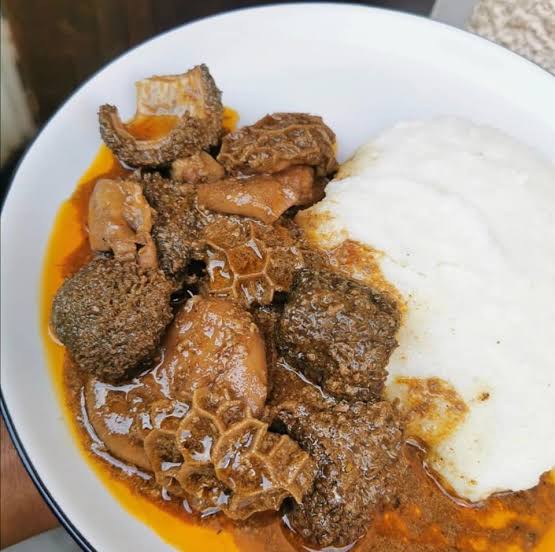 A traditional dish called Magulu served with pap